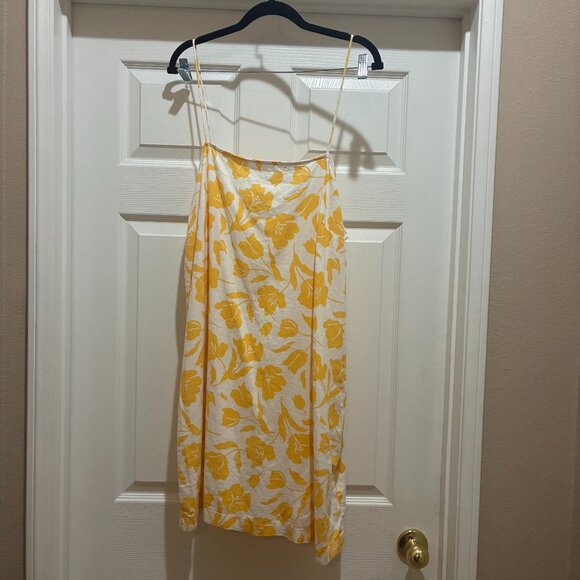 Old Navy Women's Butter Yellow & White Floral Linen Blend XL Dress Tie Shoulder - Picture 2 of 6